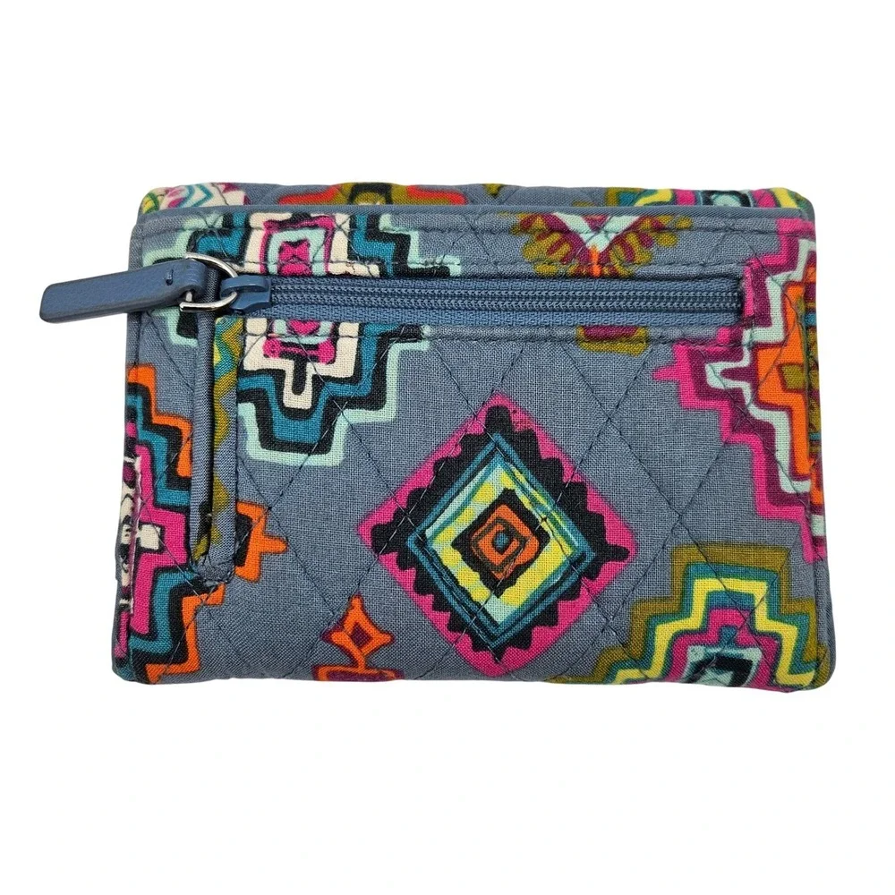 Vera Bradley Rio Squiggles Quilted‎ Cotton Trifold Wallet Blue Multi Geometric